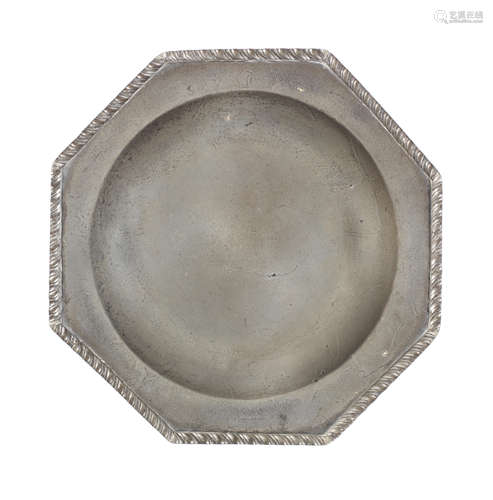 A rare George III pewter octagonal deep-bowled plate, circa ...