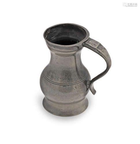 A rare and good pewter Scot's ale gill lidless pot belly mea...