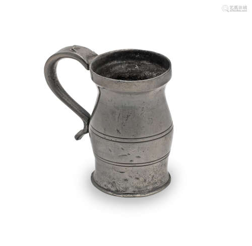 A George III pewter OEWS gill lidless baluster measure, Wiga...