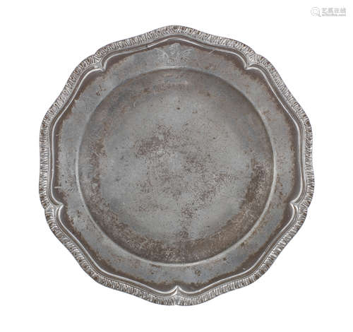 A George III pewter five lobed wavy-edged plate, circa 1760