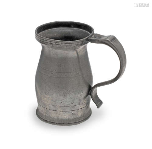 A George III pewter OEWS half-pint lidless baluster measure,...