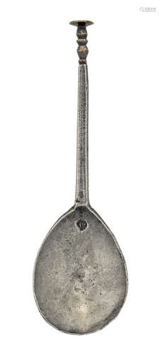 A rare 17th century pewter and latten seal knop spoon