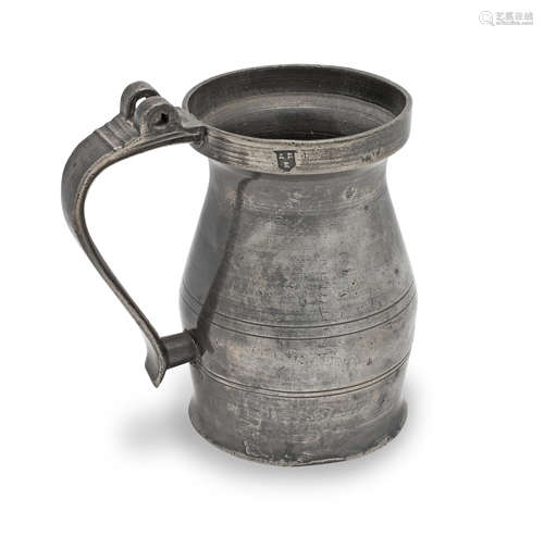 A George IV pewter Imperial pint lidless 'bud' baluster meas...