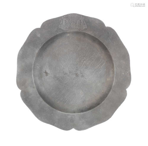 A George II pewter five lobed wavy edge plate, circa 1750