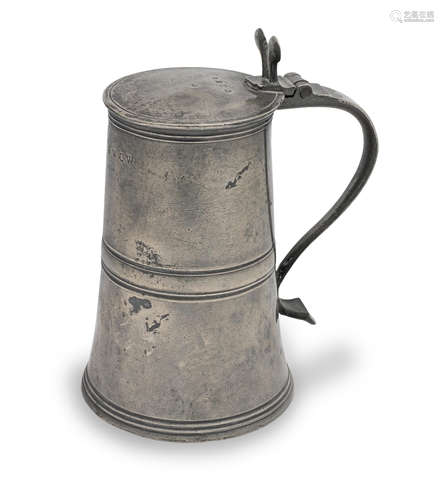 A George II pewter tall flat-lid flagon, London-made for Sco...