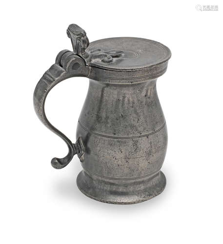 A George III pewter OEWS half-pint double volute baluster me...