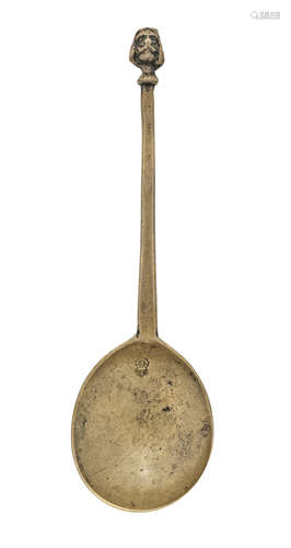 A rare latten man's-head knop spoon, circa 1640