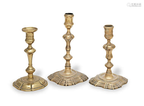 A good George II brass alloy socket candlestick, circa 1740