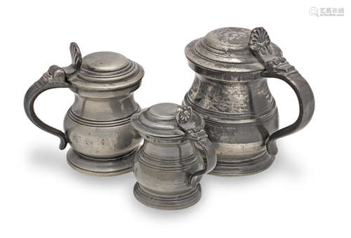 Three pewter Imperial lidded bulbous measures, Birmingham, c...