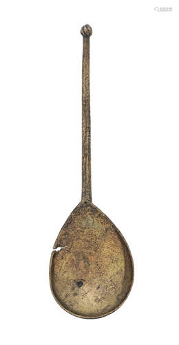 A latten wrythen ball knop spoon, circa 1500