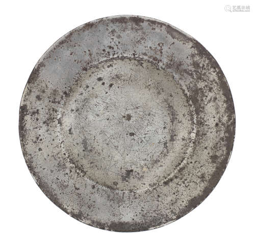 A rare Charles I pewter broad rim plate, circa 1640