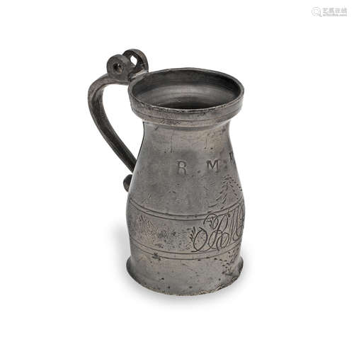 A George III pewter OEWS gill lidless baluster measure, Newc...