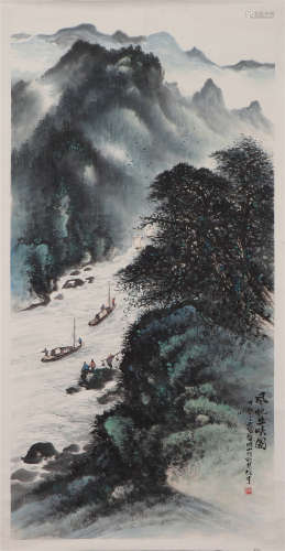 A CHINESE PAINTING MOUNTAINS AND RIVER LANDSCAPE