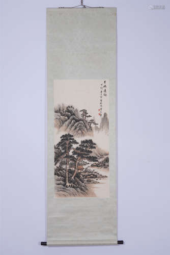 A CHINESE PAINTING PINE TREE AND MOUNTAINS