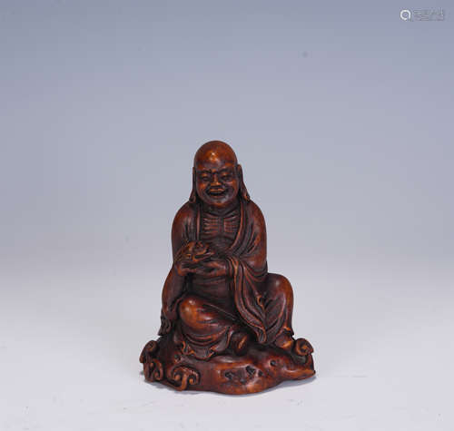 A CHINESE BAMBOO CARVED LUOHAN DECORATION