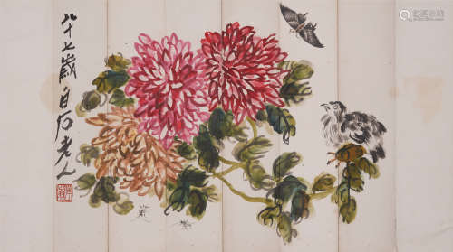 A CHINESE ALBUM OF PAINTINGS FLOWERS AND BIRD