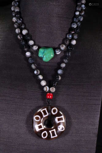 TIBETAN AGATE WITH DZI BEADS STRING NECKLACE