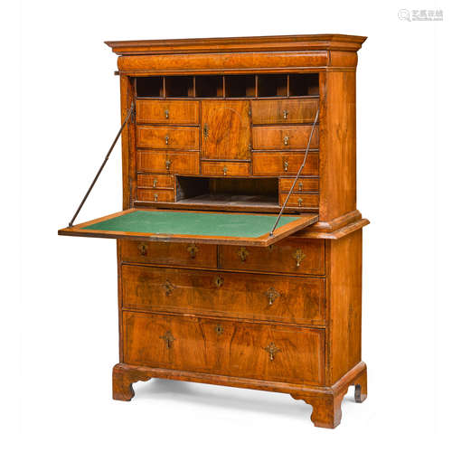 A QUEEN ANNE WALNUT SECRETARY ON CHEST Early 18th century