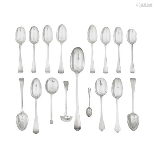 A GROUP OF ENGLISH SILVER SPOONS by various makers, 18th-20t...