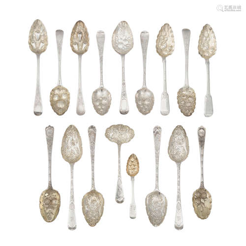 A GROUP OF GEORGIAN PART SILVER-GILT BERRY SPOONS by various...