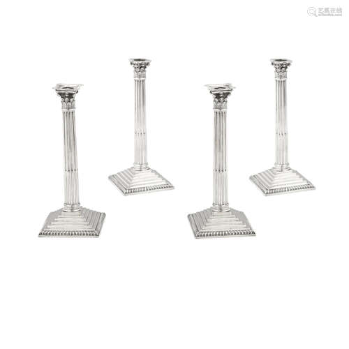 A SET OF FOUR GEORGE III SILVER CANDLESTICKS marked Francis ...