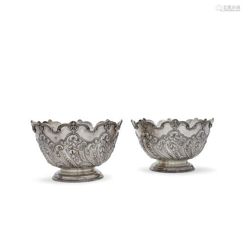 A PAIR OF ENGLISH SILVER MONTEITHS with spurious 18th centur...