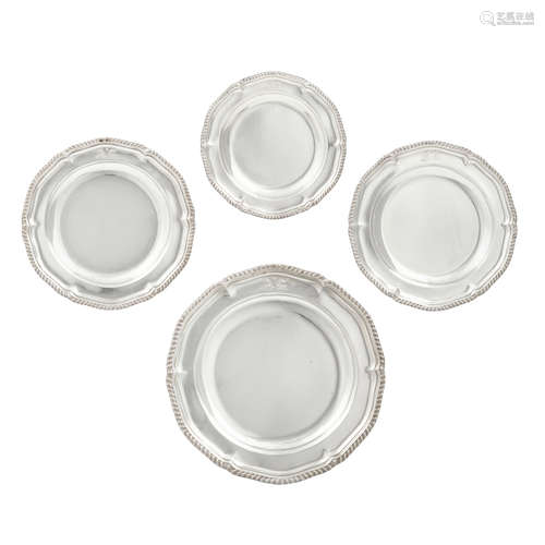 A SET OF FOUR VICTORIAN SILVER PLATES by Daniel & Charles Ho...