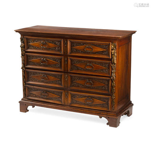 A CONTINENTAL WALNUT CHEST OF DRAWERS 18th century and later