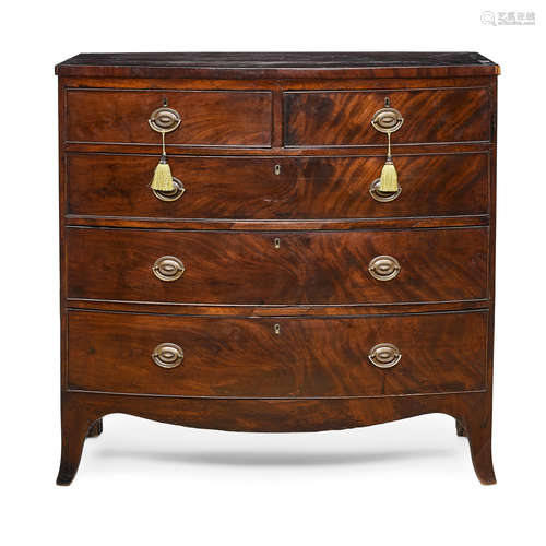 A GEORGE III FLAME MAHOGANY BOWFRONT CHEST OF DRAWERS Early ...