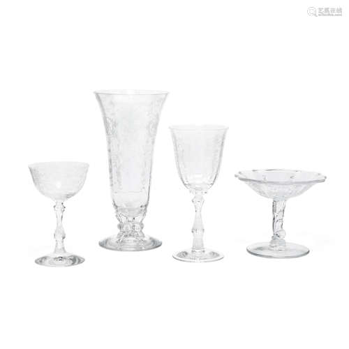 A FOSTORIA ETCHED AND MOLDED GLASS PART TABLE SERVICE IN THE...