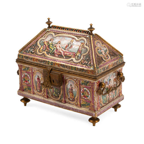 A CAPIDOMONTE STYLE GILT BRONZE MOUNTED PORCELAIN CASKET