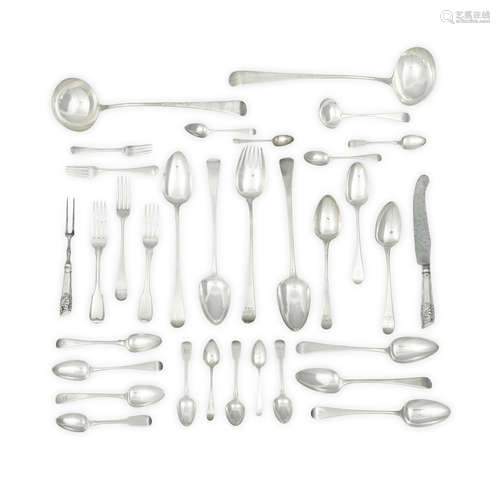 AN ASSEMBLED ENGLISH AND SCOTTISH SILVER FLATWARE SERVICE by...