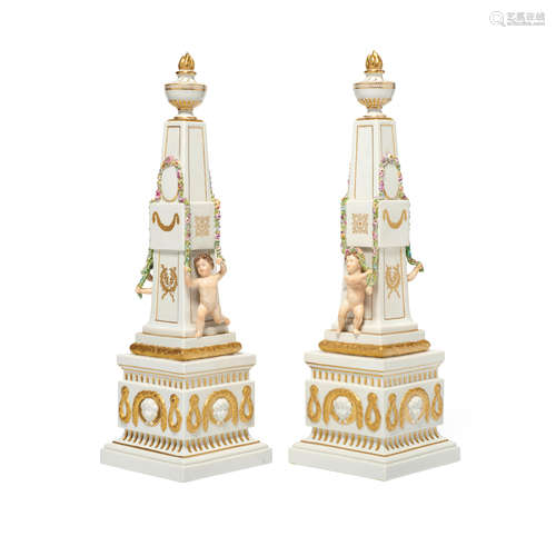 A PAIR OF ROYAL COPENHAGEN PORCELAIN OBELISKS Early 20th cen...