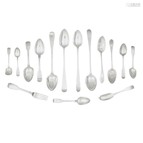 A GROUP OF SCOTTISH SILVER FLATWARE by various makers, 1793-...