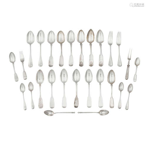 A GROUP OF RUSSIAN STERLING SILVER FLATWARE by various maker...