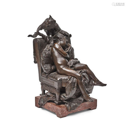 A PATINATED BRONZE FIGURAL GROUP: L'ENDORMIE Gustave-Joseph ...