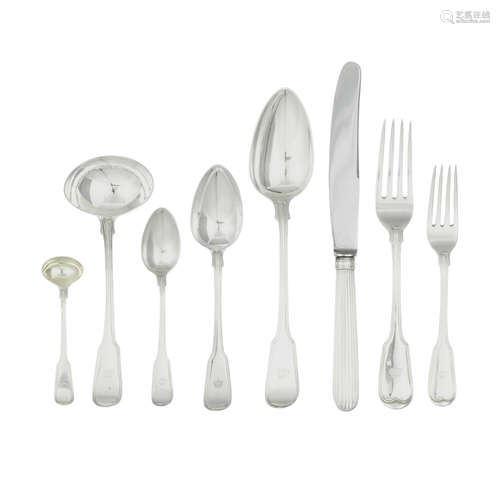 AN ASSEMBLED ENGLISH SILVER FLATWARE SERVICE by various make...