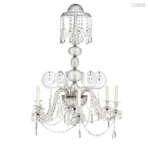 AN IRISH GEORGE III STYLE GLASS SIX-LIGHT CHANDELIER Late 19...