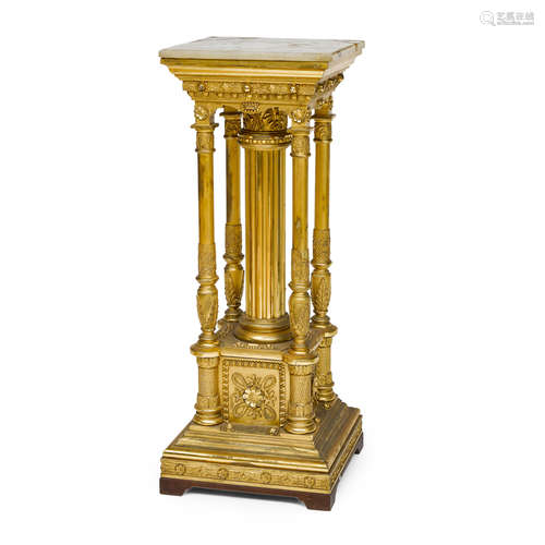 A NEOCLASSICAL STYLE ONYX TOP GILTWOOD PEDESTAL Circa 1900