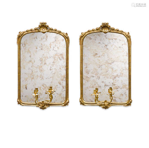 A PAIR OF LOUIS XV GILTWOOD AND GILT BRONZE GIRANDOLE MIRROR...