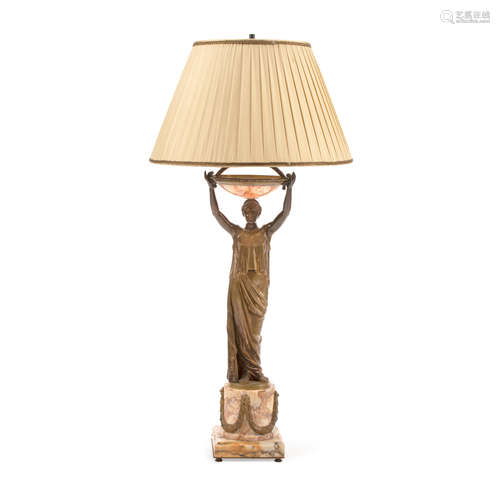 A GILT BRONZE AND MARBLE FIGURAL LAMP