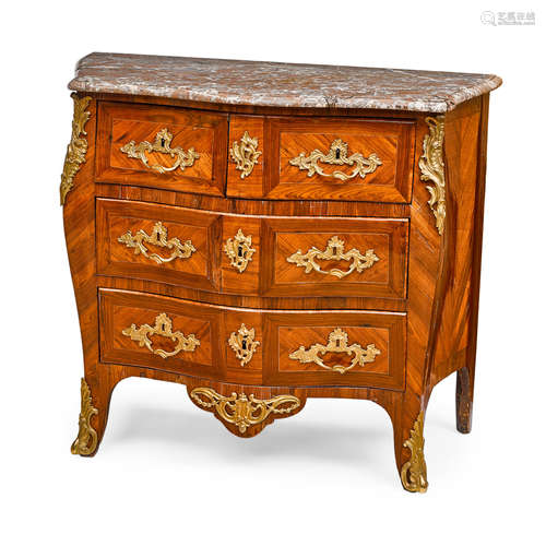 A LOUIS XV MARBLE TOP GILT BRONZE MOUNTED KINGWOOD COMMODE F...