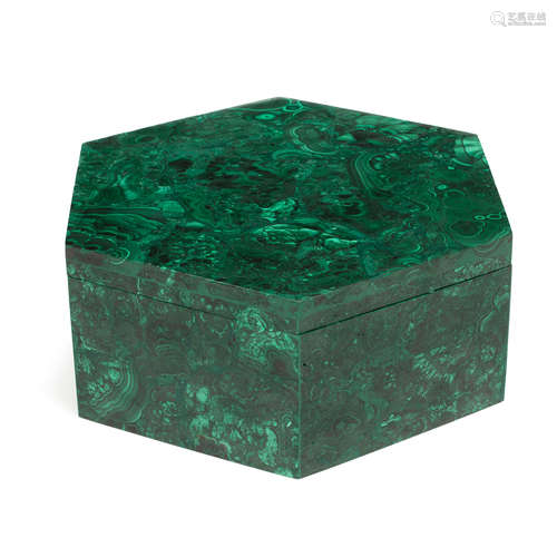 A MALACHITE VENEERED HEXAGONAL BOX