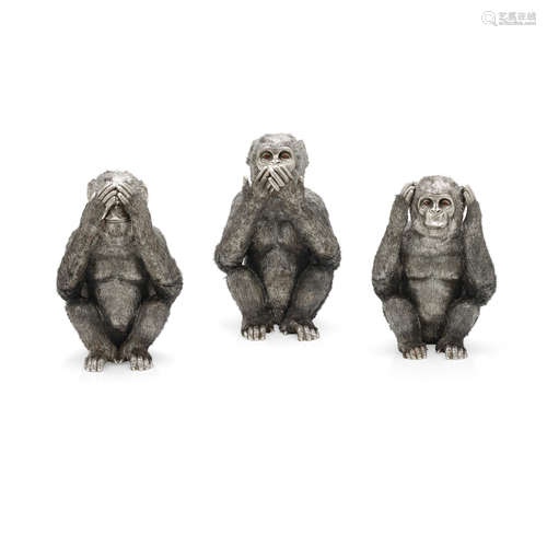 A SET OF ITALIAN STERLING SILVER THREE WISE MONKEYS marked M...