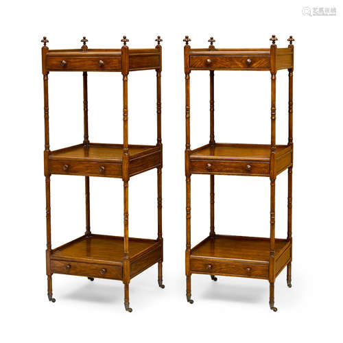 A PAIR OF GEORGE III STYLE MAHOGANY ÉTAGÈRES