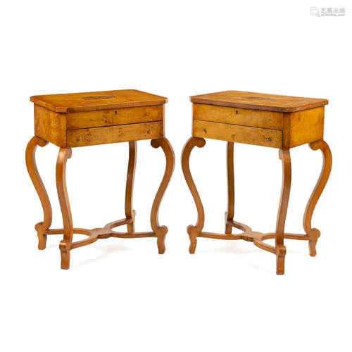 A PAIR OF BIEDERMEIER PART EBONIZED SATINWOOD BEDSIDE POUDRE...