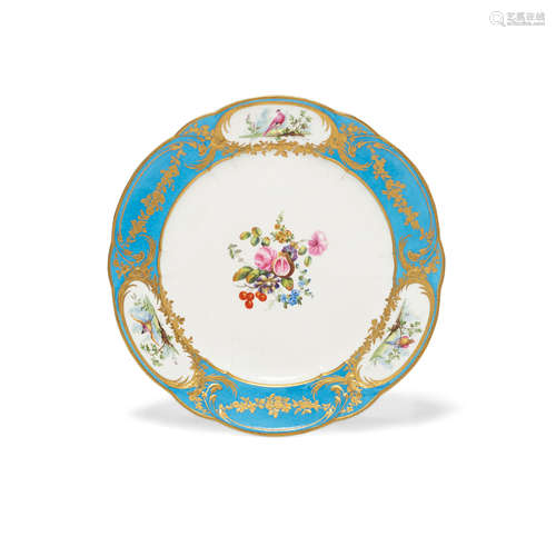 A SÈVRES BLEU CELESTE GROUND PORCELAIN PLATE (ASSIETTE A PAL...