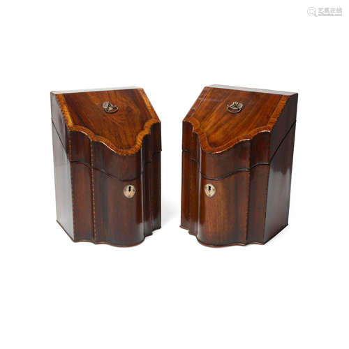 A PAIR OF GEORGE III INLAID MAHOGANY KNIFE BOXES Late 18th/e...