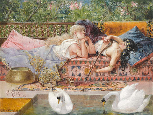 Antonio Rivas (Spanish, 1845-1911) Harem song 7 1/4 x 9 3/8i...