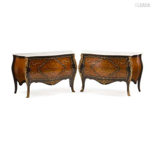 A PAIR OF LOUIS XV STYLE MARBLE TOP GILT BRONZE MOUNTED MARQ...